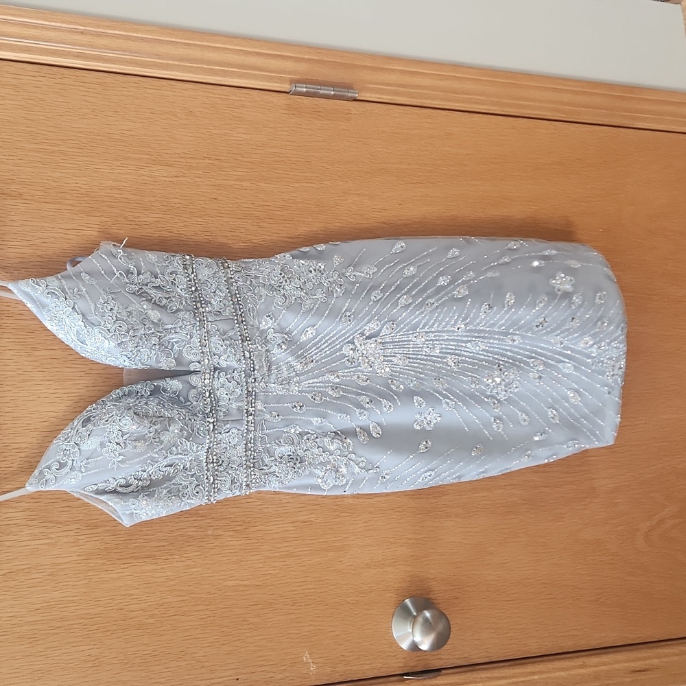 Silver Glitter Dress! All over beading. Deep neckline